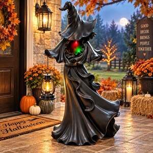 Rare Cracker Barrel 36” Black Witch Solar Lantern Lighted LED 3 Ft Halloween